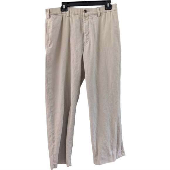Eddie Bauer Mens Flat Front Classic Fit Linen Blend Khaki pants 36X30 - Picture 1 of 4